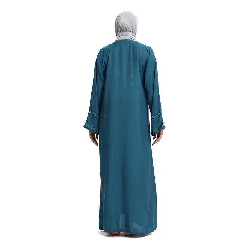 Faiza Beaded Sleeve Teal Abaya