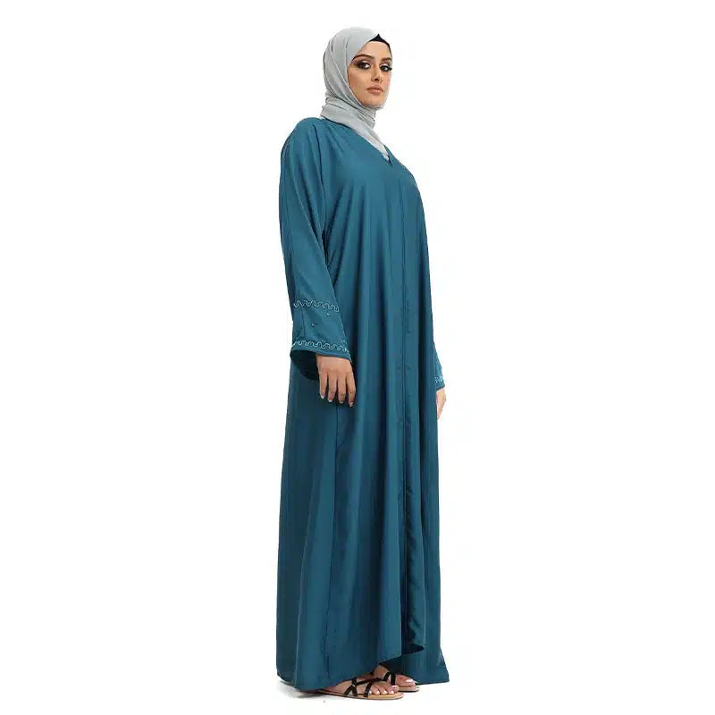 Faiza Beaded Sleeve Teal Abaya