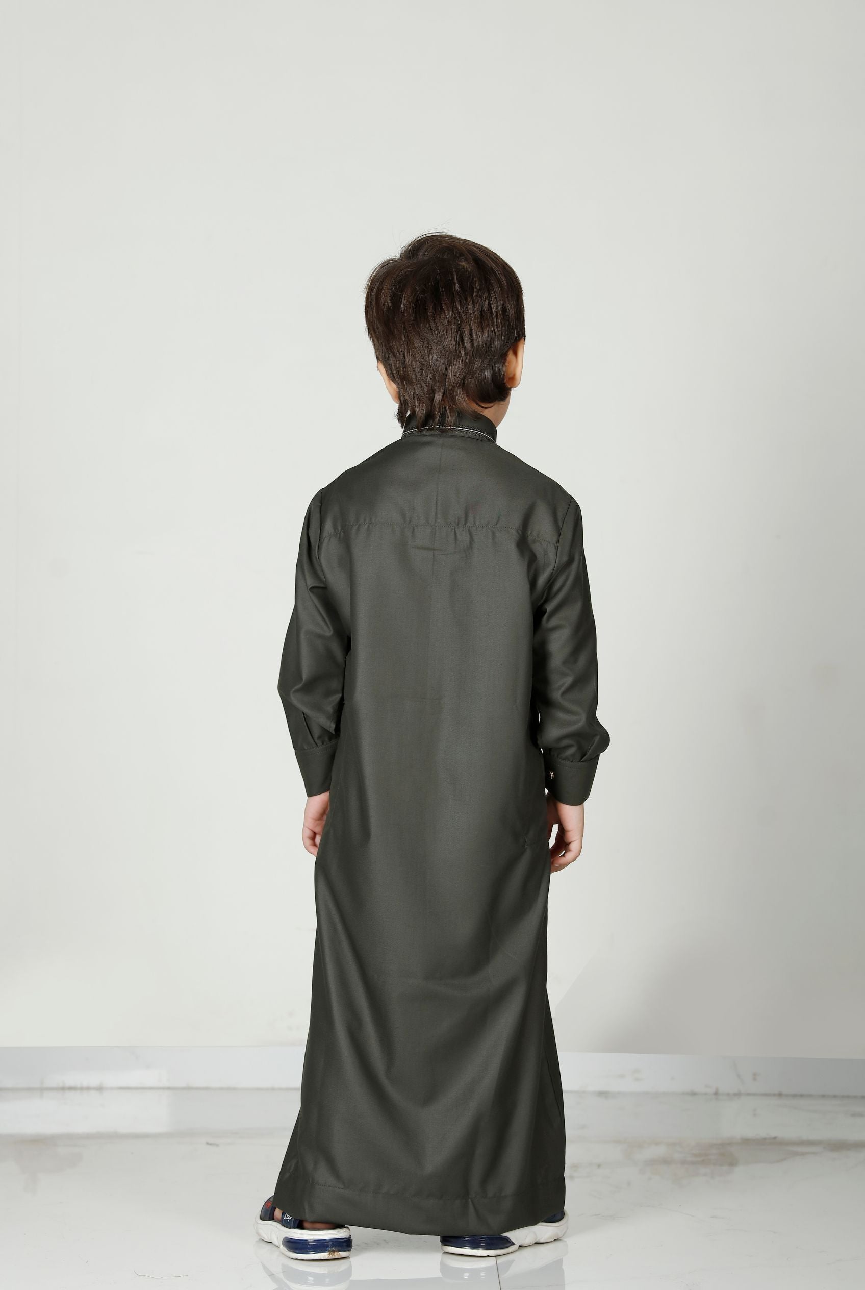 Premium Collared Kids Thobe Olive 110 Col 15