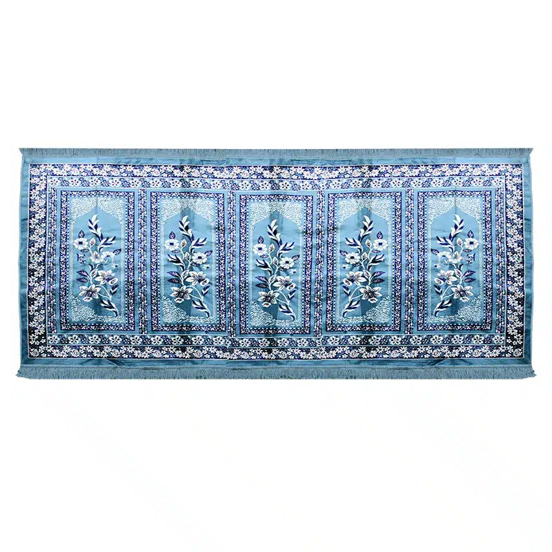 Sky Blue Bordered Five People Muslim Prayer Mat