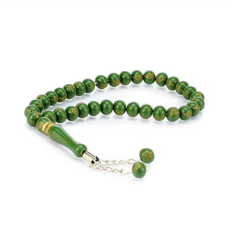 Small 33 Bead Tasbih Green & Gold