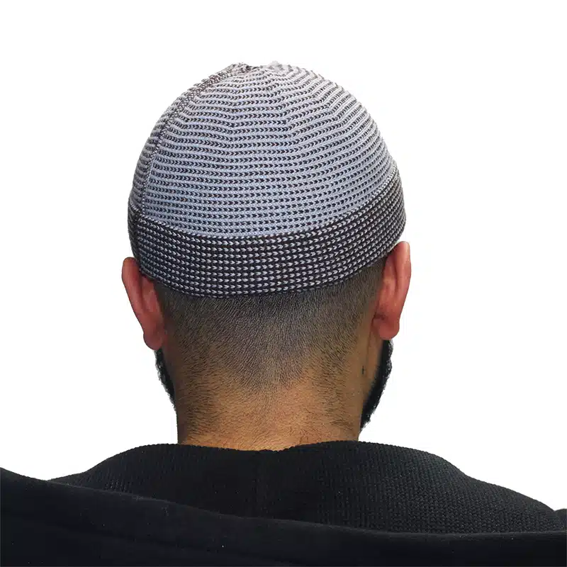 Men's Thick Two Layer Grey Checkered Kufi