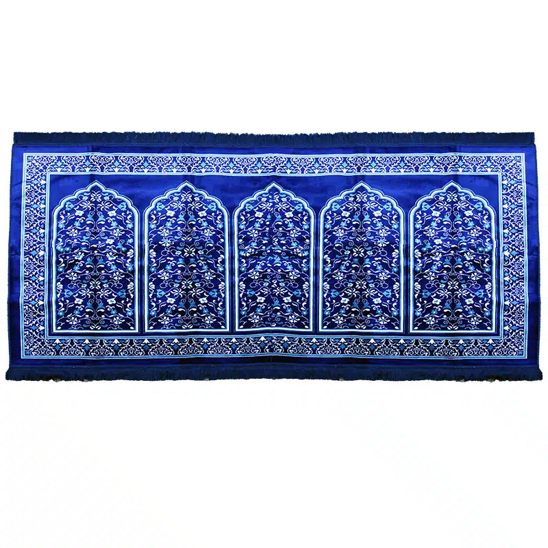 Blue Bordered Five People Muslim Prayer Mat