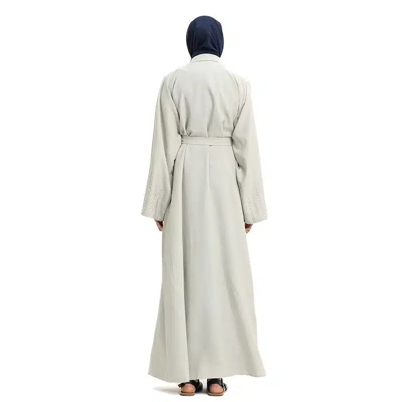 Women's Linen Cream Open Abaya Cream Design 2