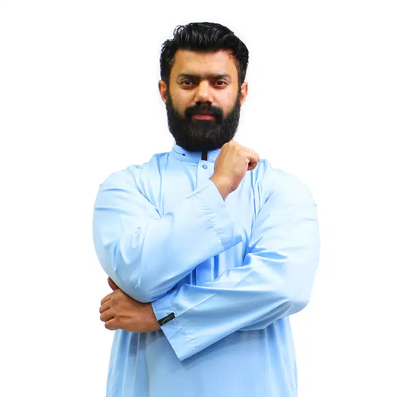 Detail Collar Baby Blue Thobe 962-1