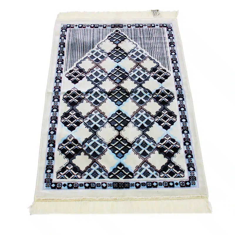 Megane Seccade White, Black & Blue Prayer Mat