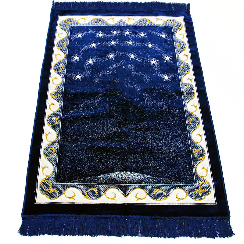 Sp.Sec.Ultra Duble Navy Blue, Cream And Gold Prayer Mat