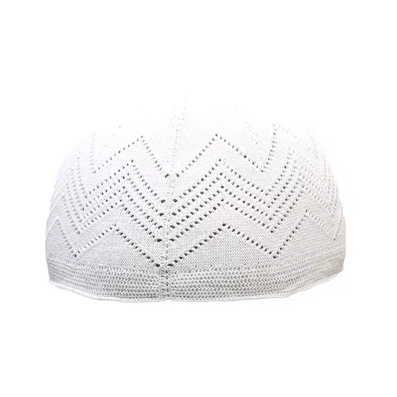 Men's Knitted Cotton White Prayer Kufi