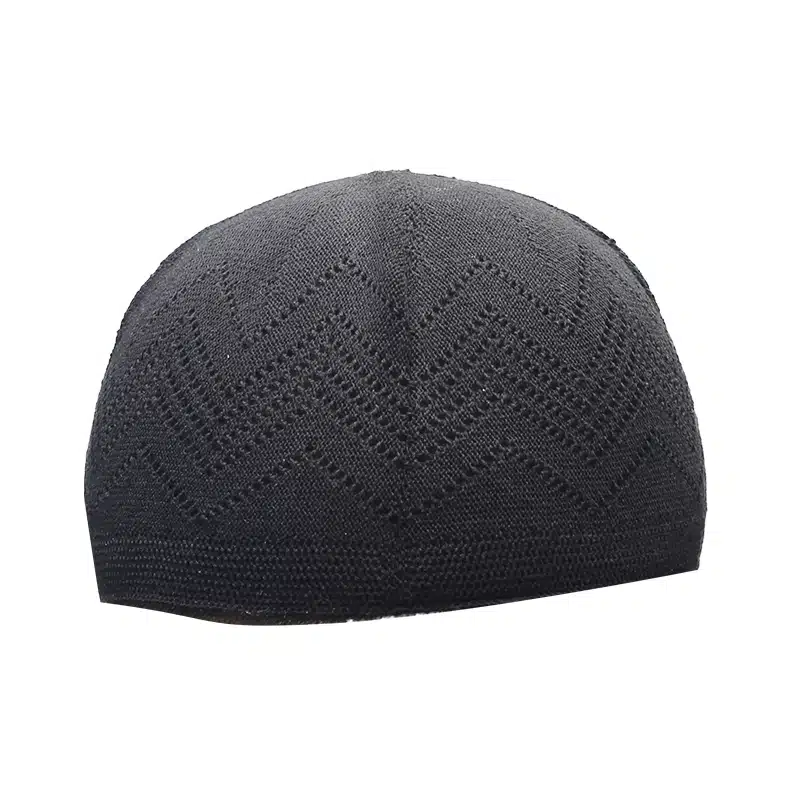Men's Knitted Cotton Black Prayer Kufi