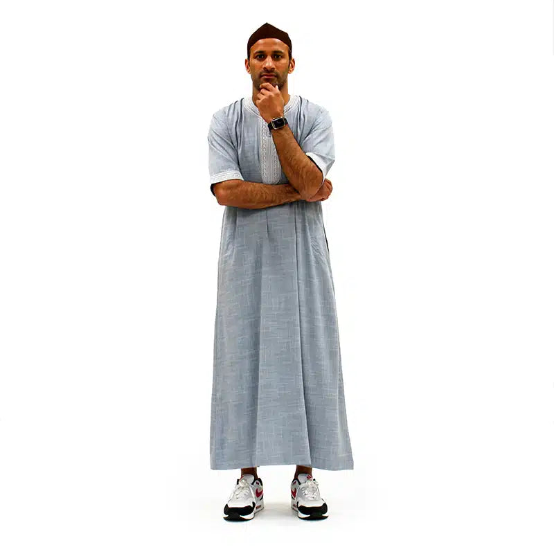 Moroccan Half Sleeve Cloud Grey Thobe 1076-02