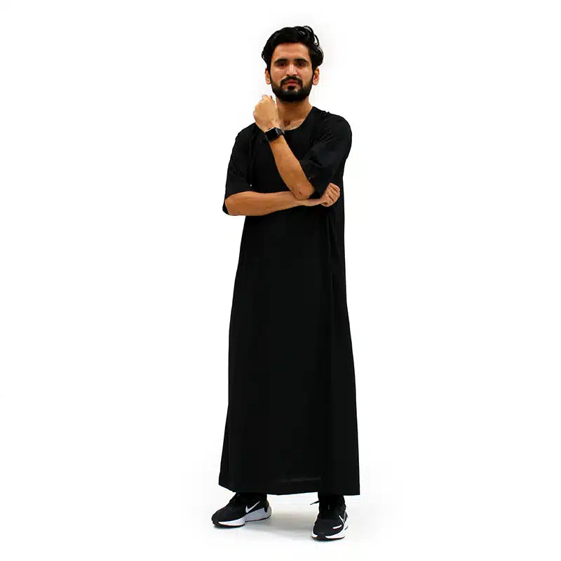 Omani Short Sleeve Black Thobe 1074-1