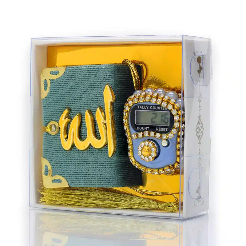 Light Green Mini Quran & Digital Tasbih Gift Set