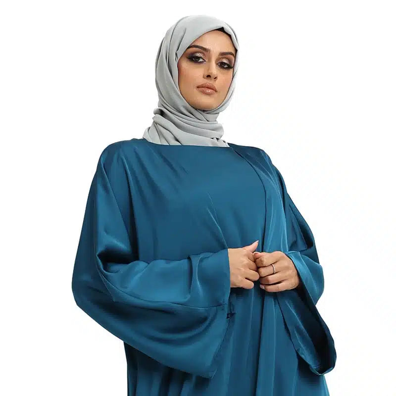 Two Piece Loose-fit Satin Teal Kimono