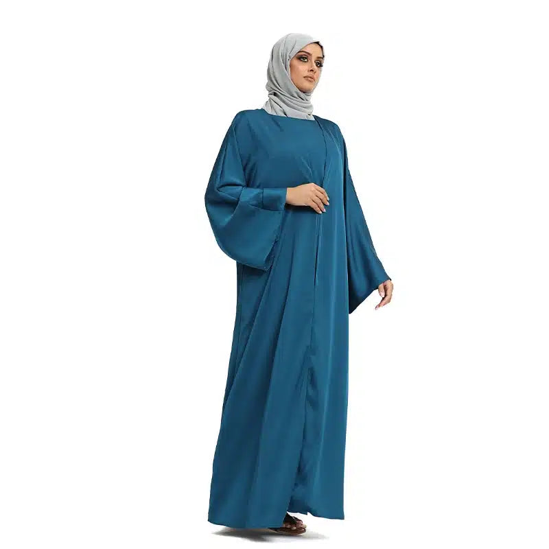Two Piece Loose-fit Satin Teal Kimono