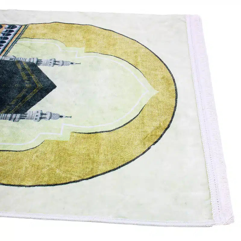 Gusto Seccade Gold And White With Kaaba Print Prayer Mat