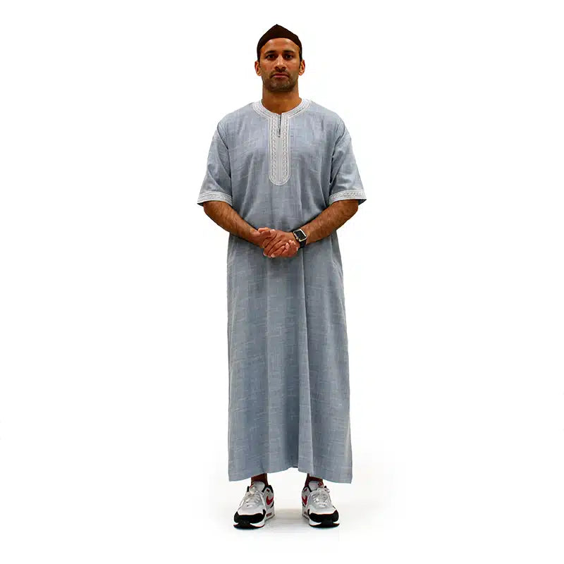 Moroccan Half Sleeve Cloud Grey Thobe 1076-02