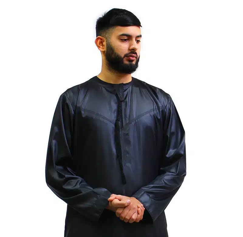 Tasseled Satin Black Thobe