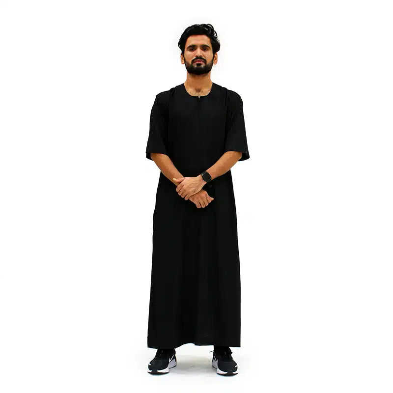 Omani Short Sleeve Black Thobe 1074-1
