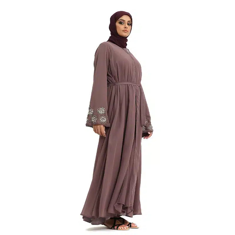 Hawa Chiffon Beaded Brown Kimono