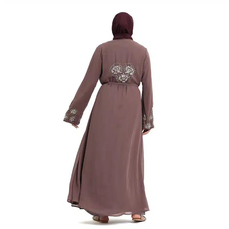 Hawa Chiffon Beaded Brown Kimono