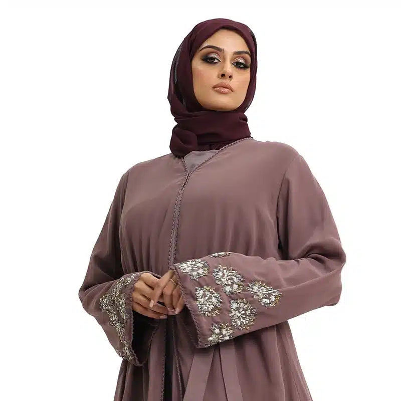 Hawa Chiffon Beaded Brown Kimono