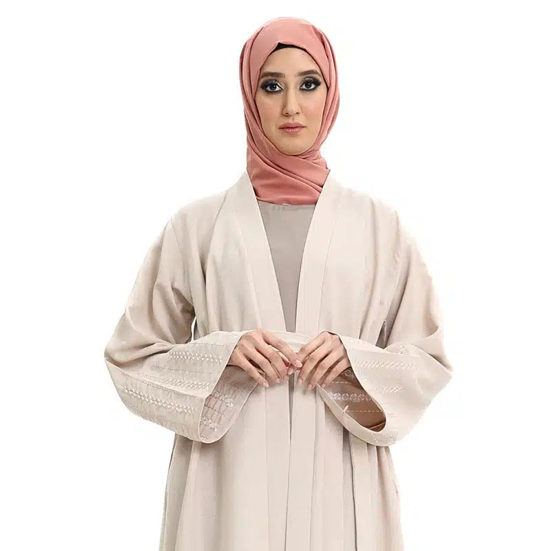 Women's Linen Peach Open Abaya Design 2