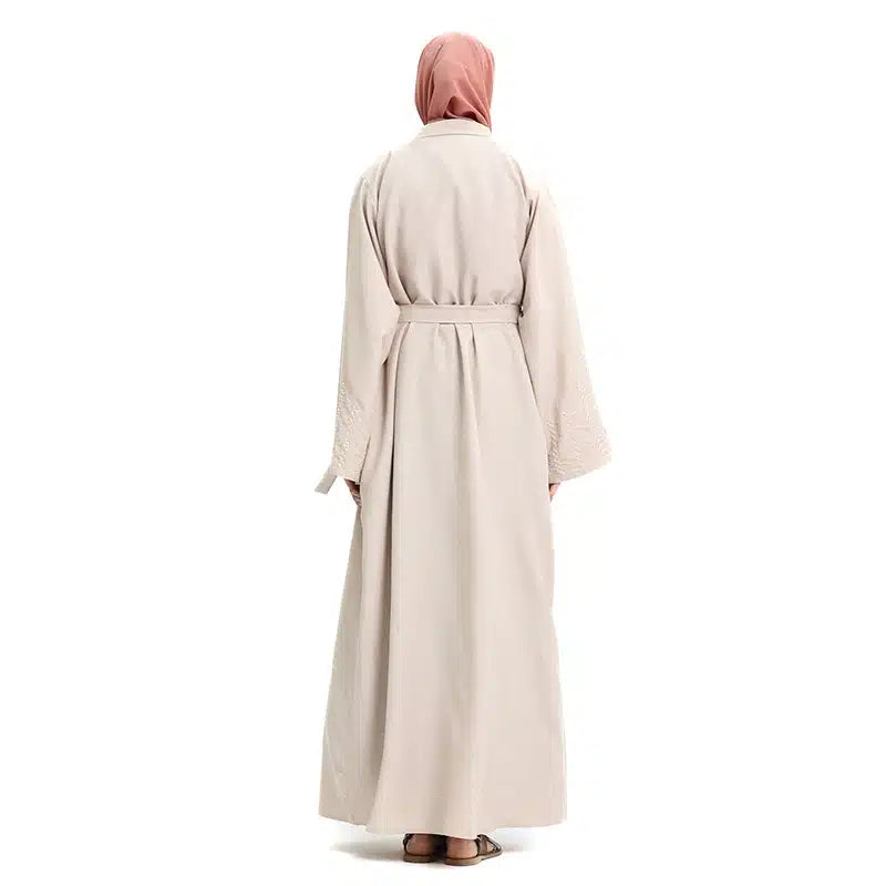 Women's Linen Peach Open Abaya Design 2