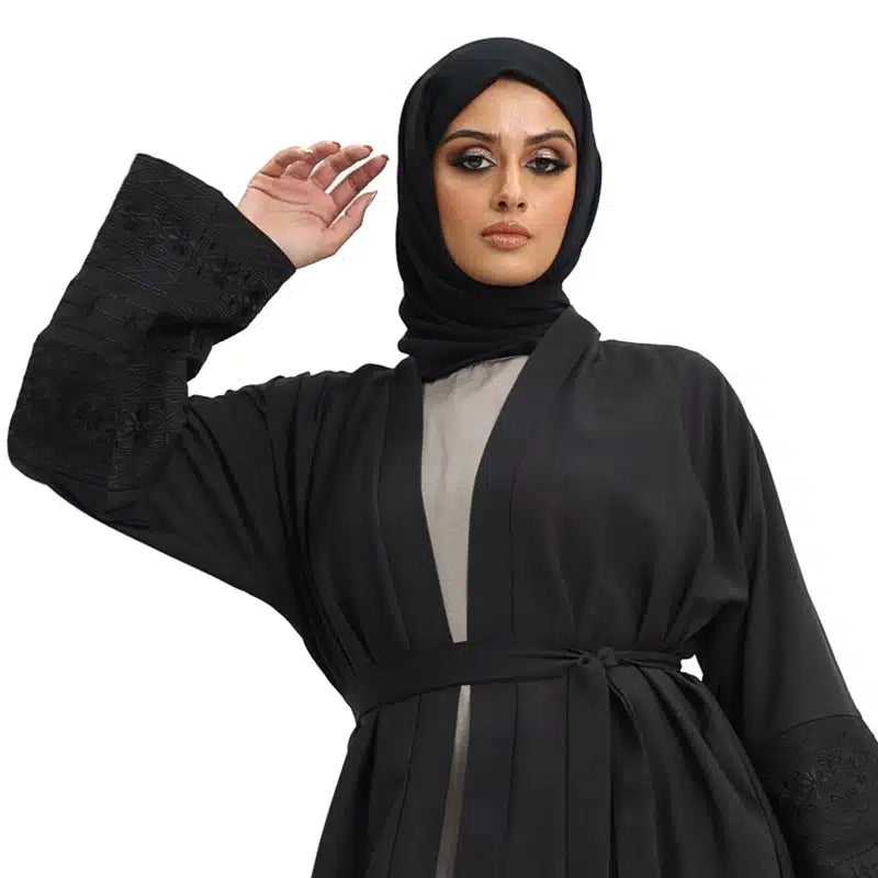 Women's Linen Open Black Abaya