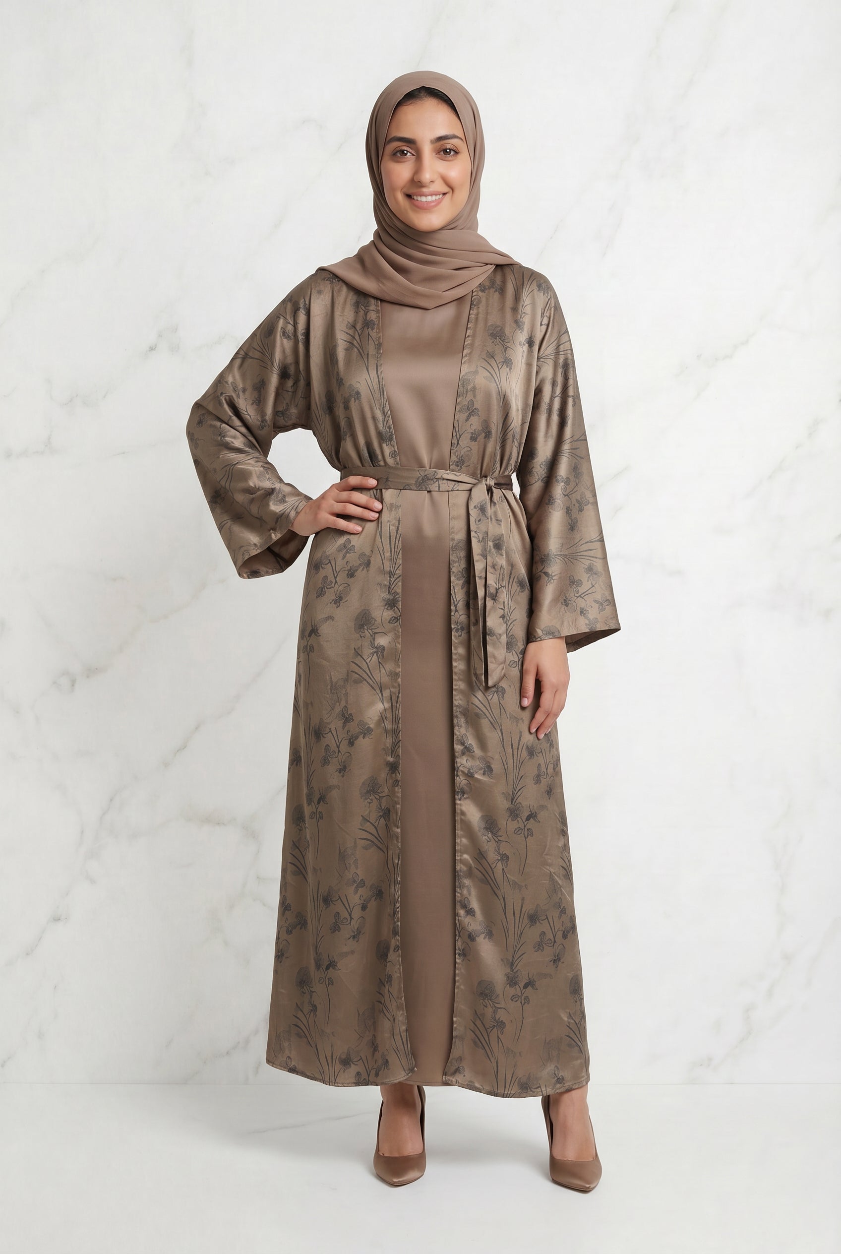 Samira Satin Abaya 655 Col 2 Brown