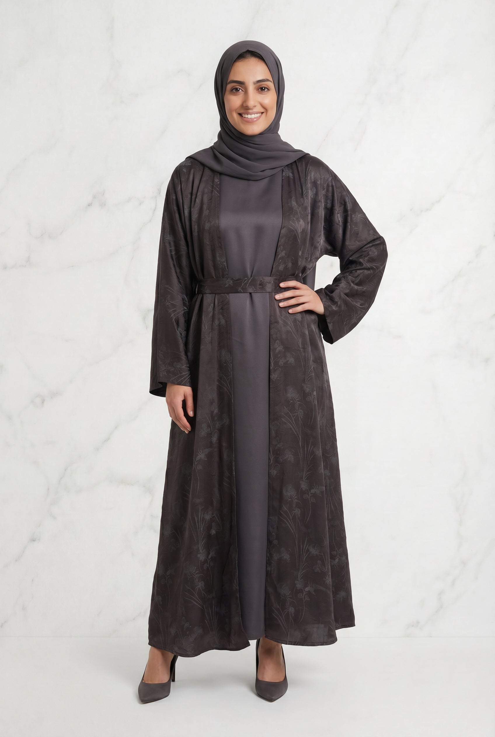 Samira Satin Abaya 655 Col 3 Chocolate Brown