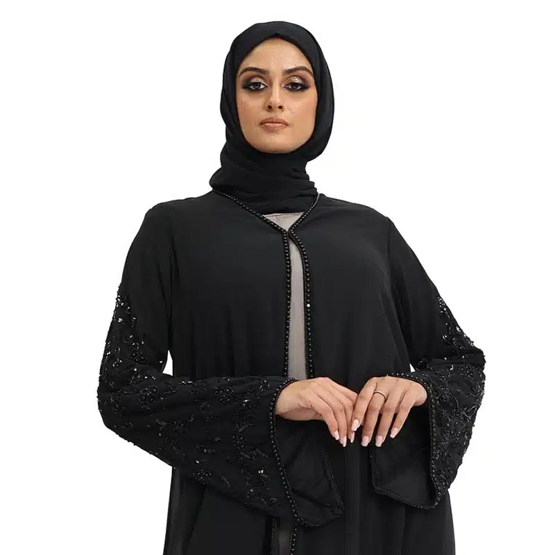 Hina Pearl Chiffon Double Black Beaded Kimono