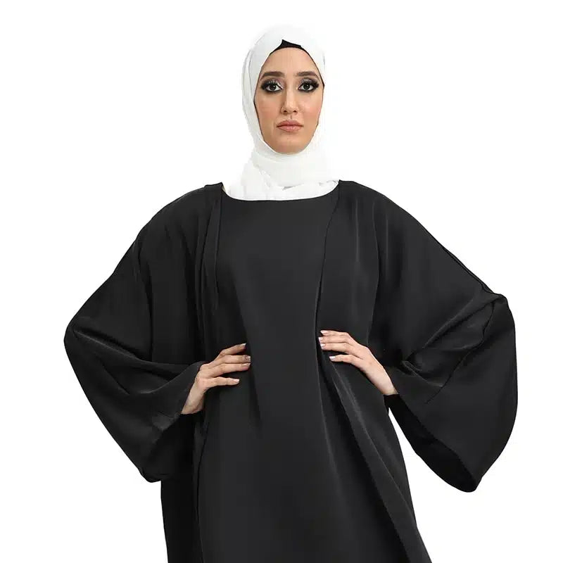 Two Piece Loose-fit Satin Black Kimono