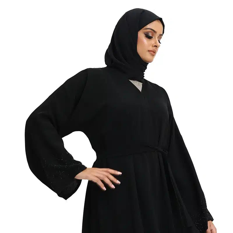 Aminah Detailed Button Black Abaya