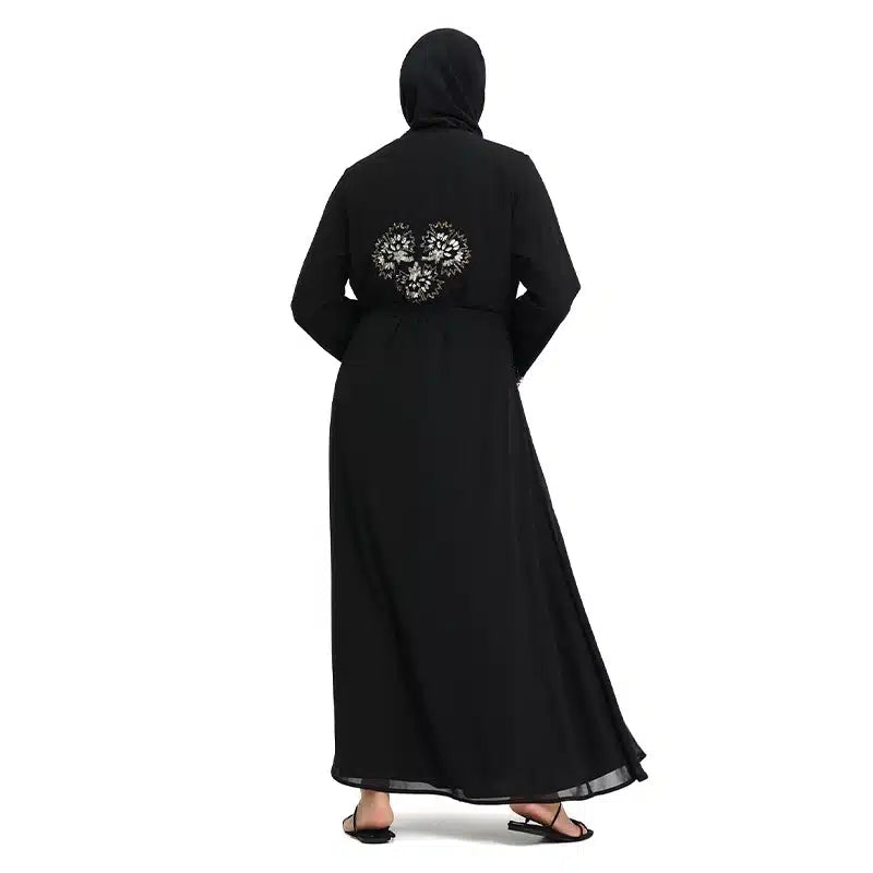 Hawa Chiffon Beaded Black Kimono