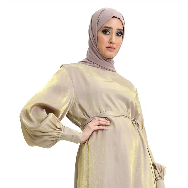 Moonlight Belted Gold Abaya Dress