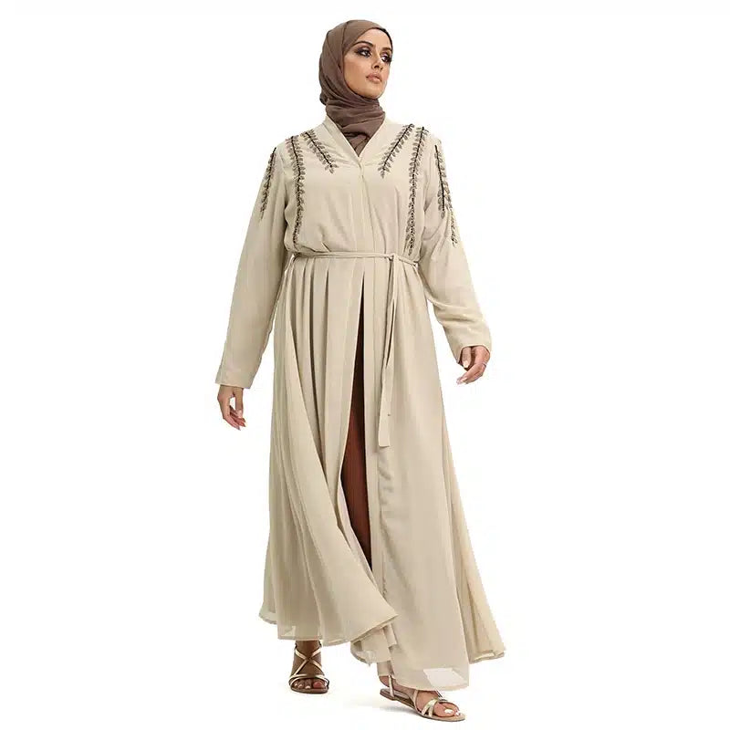 Fozia Diamond Beaded Beige Kimono