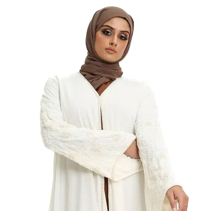 Hina Pearl Chiffon White Beaded Kimono