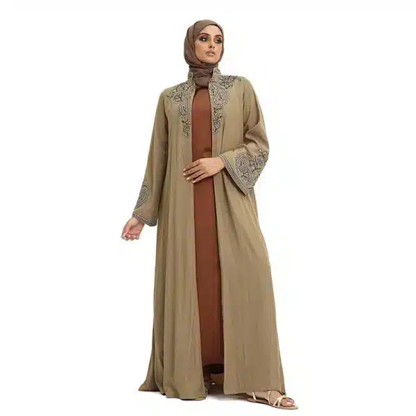 Light Brown Handcrafted Embroidered Kimono