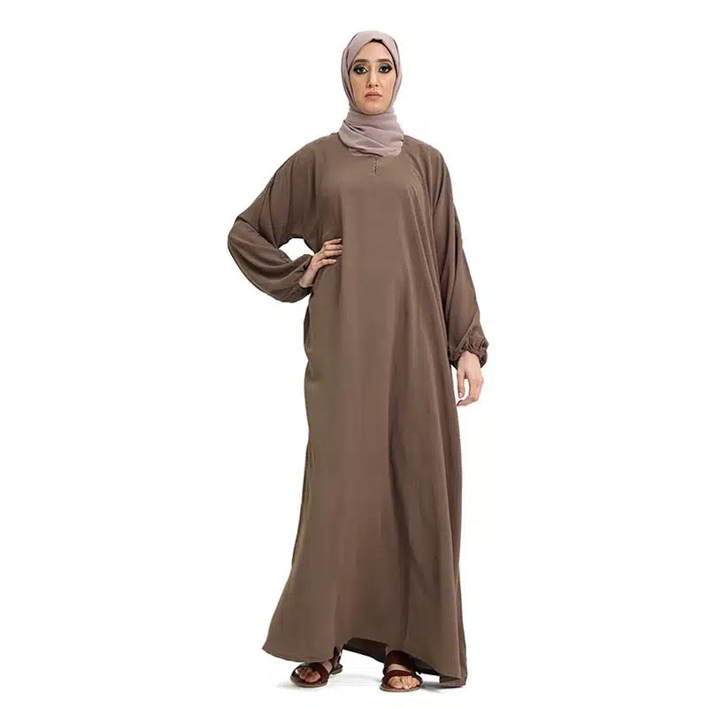 Self Print Elasticated Light Brown Abaya