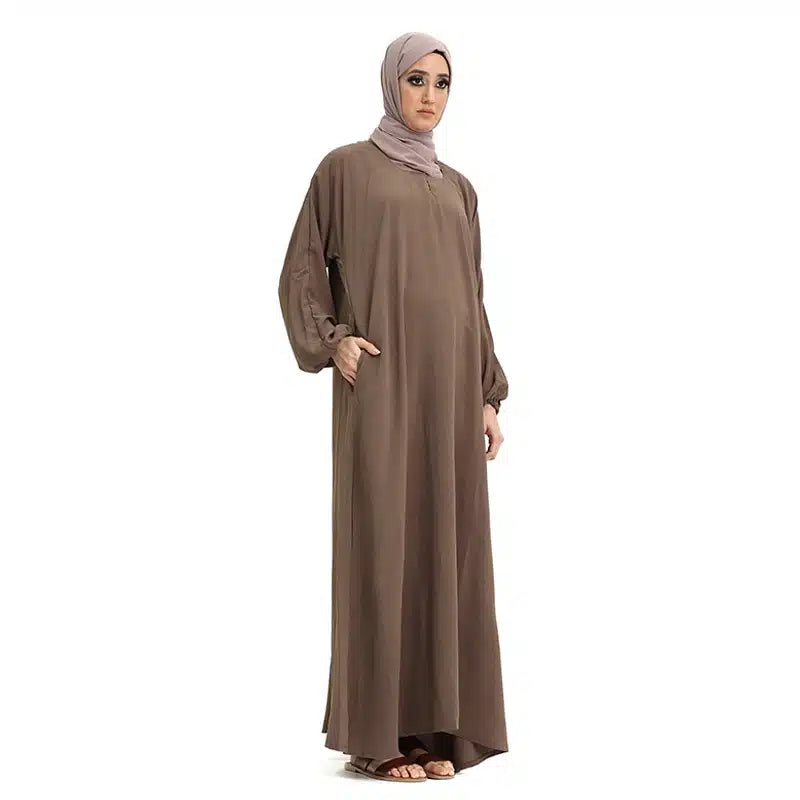 Self Print Elasticated Light Brown Abaya