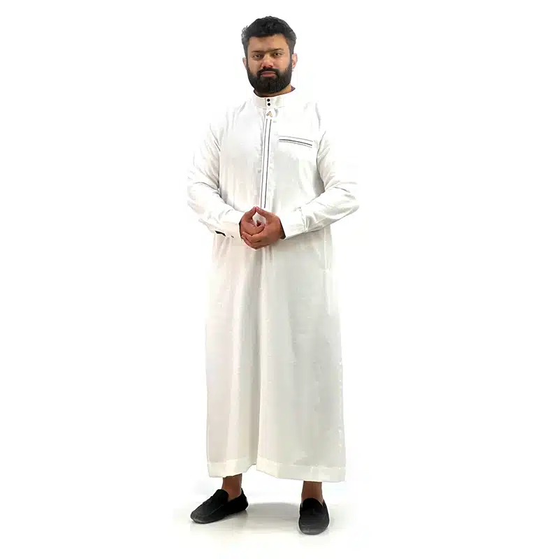 Textured Collared White Thobe 1510 image 1