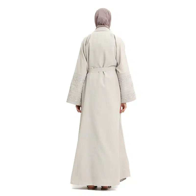 Women's Linen Beige Open Abaya Design 1