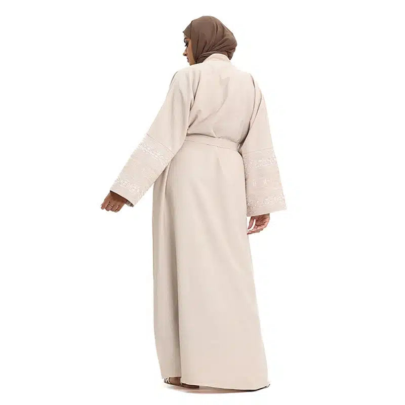 Women's Linen Pastel Peach Open Abaya Design 1