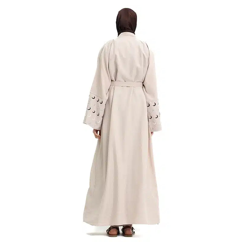 Linen Moon Embroidered Buttoned Petal Peach Abaya