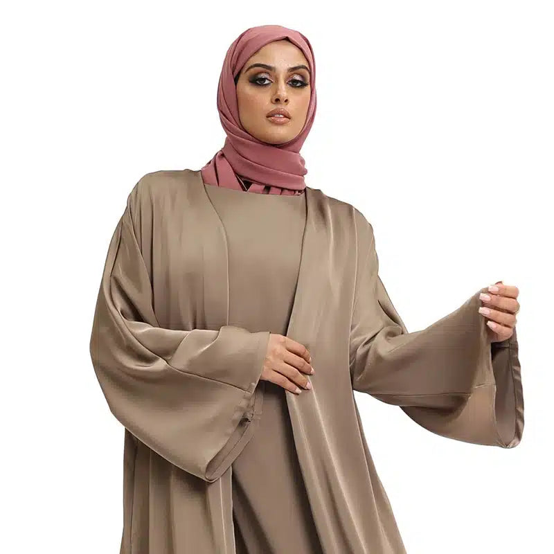 Two Piece Loose-fit Satin Mocha Kimono