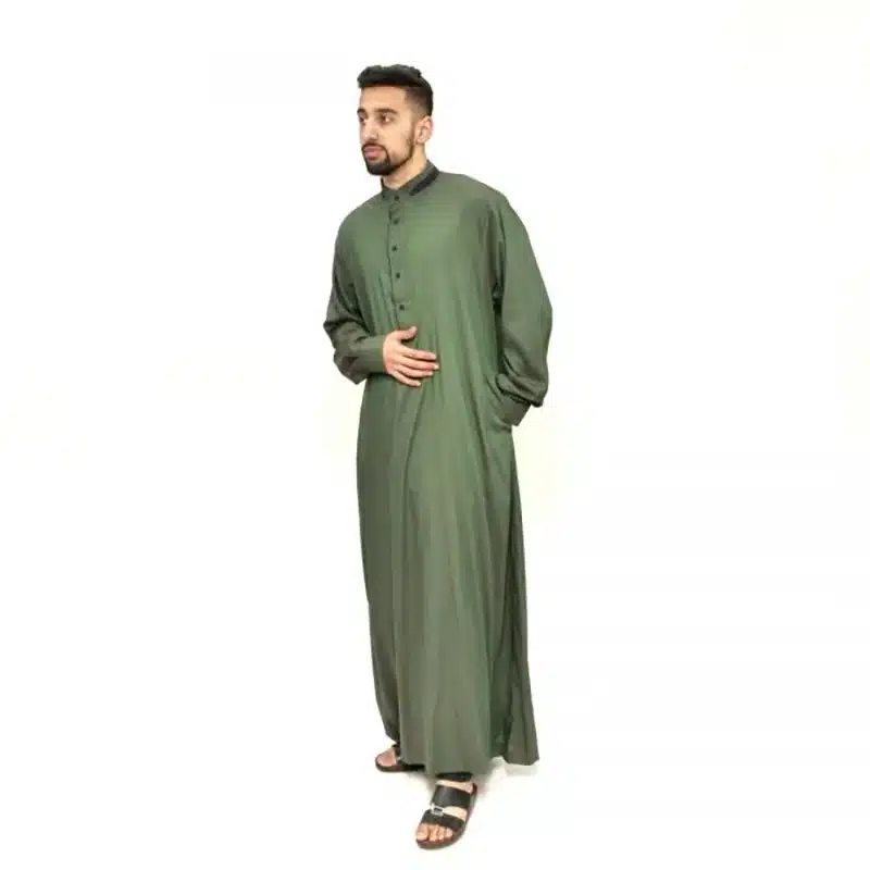 Men's Collared Textured Pistachio Thobe 651- 4 image 3