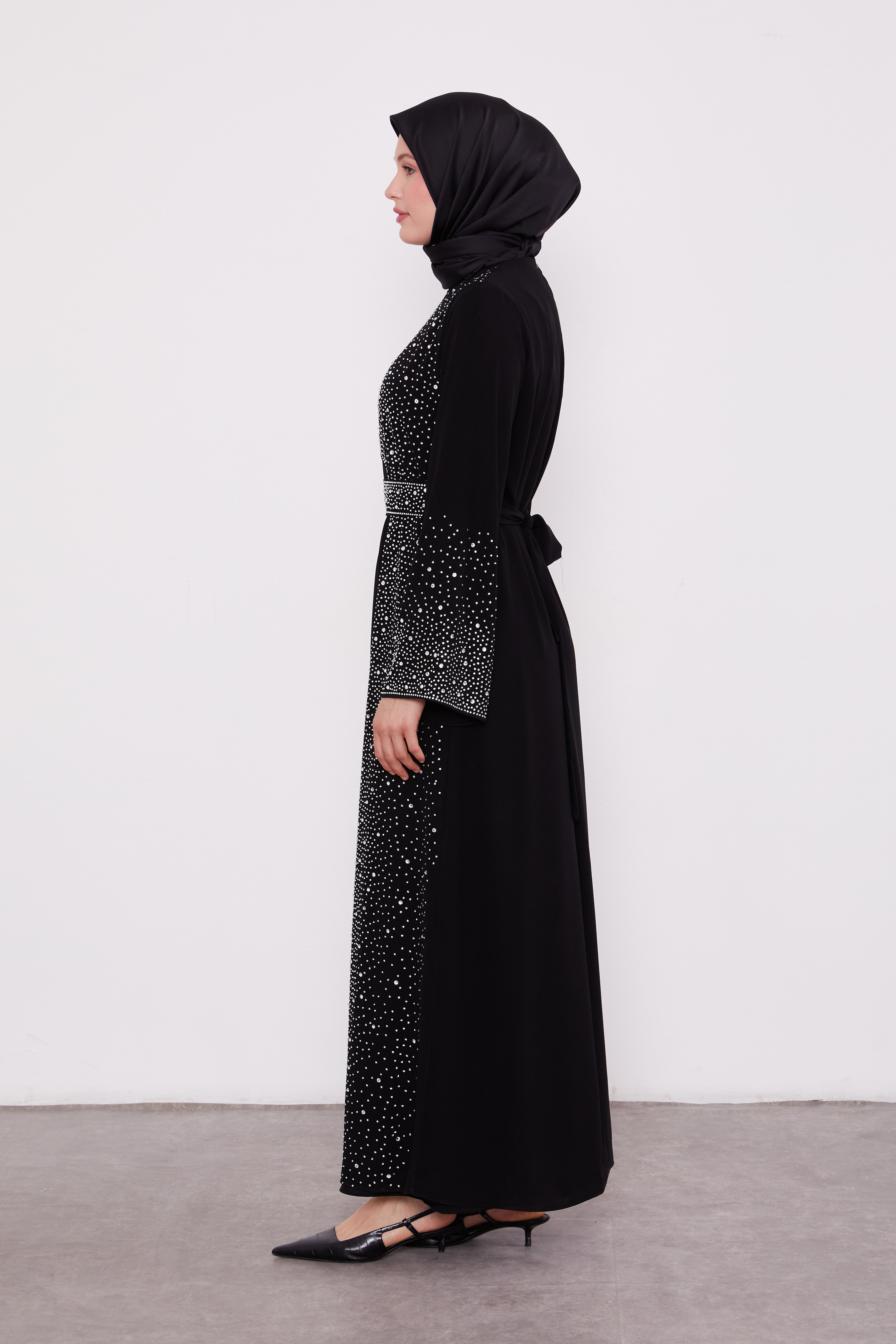 Diamond Beaded 2 Piece Party Abaya Black