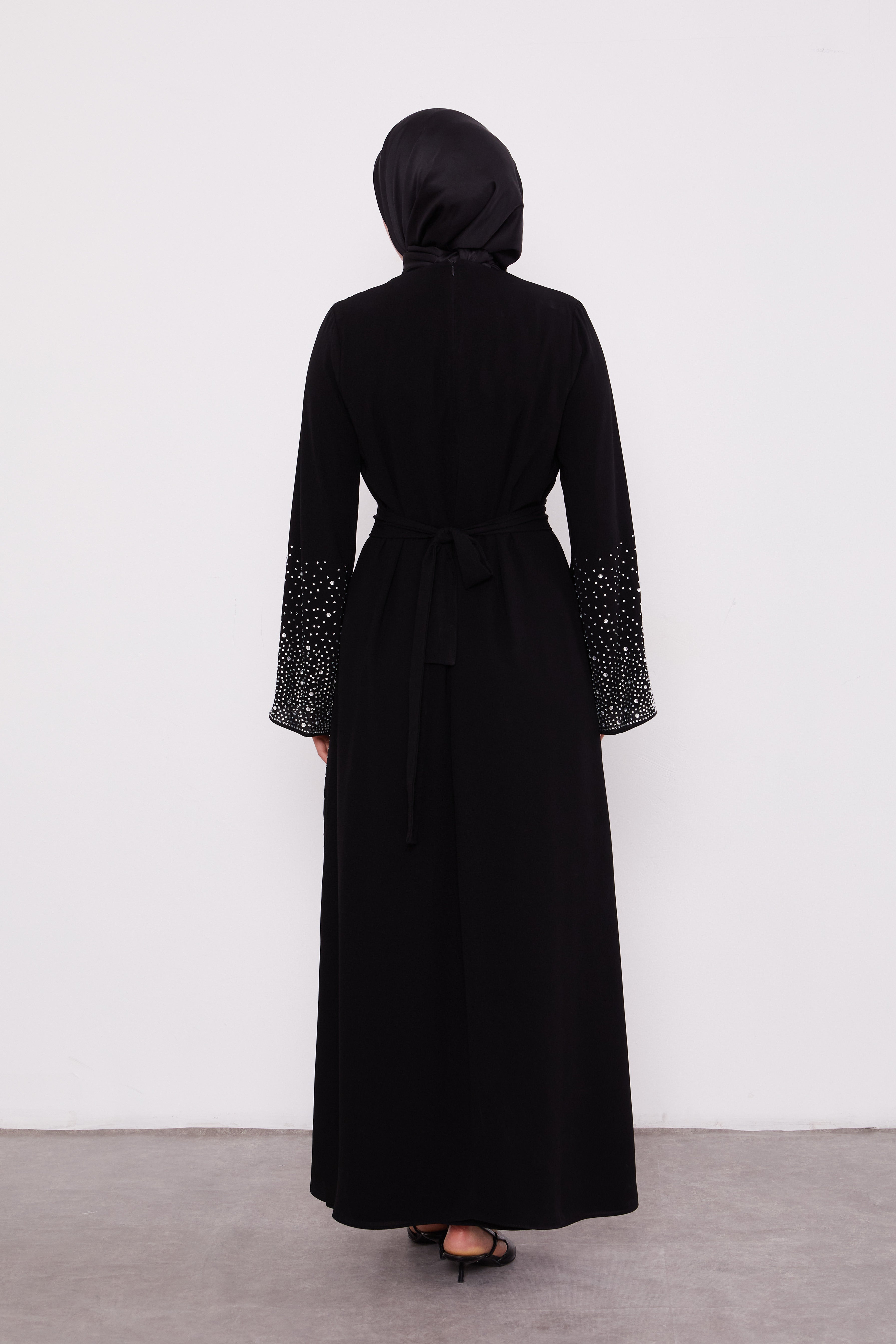 Diamond Beaded 2 Piece Party Abaya Black