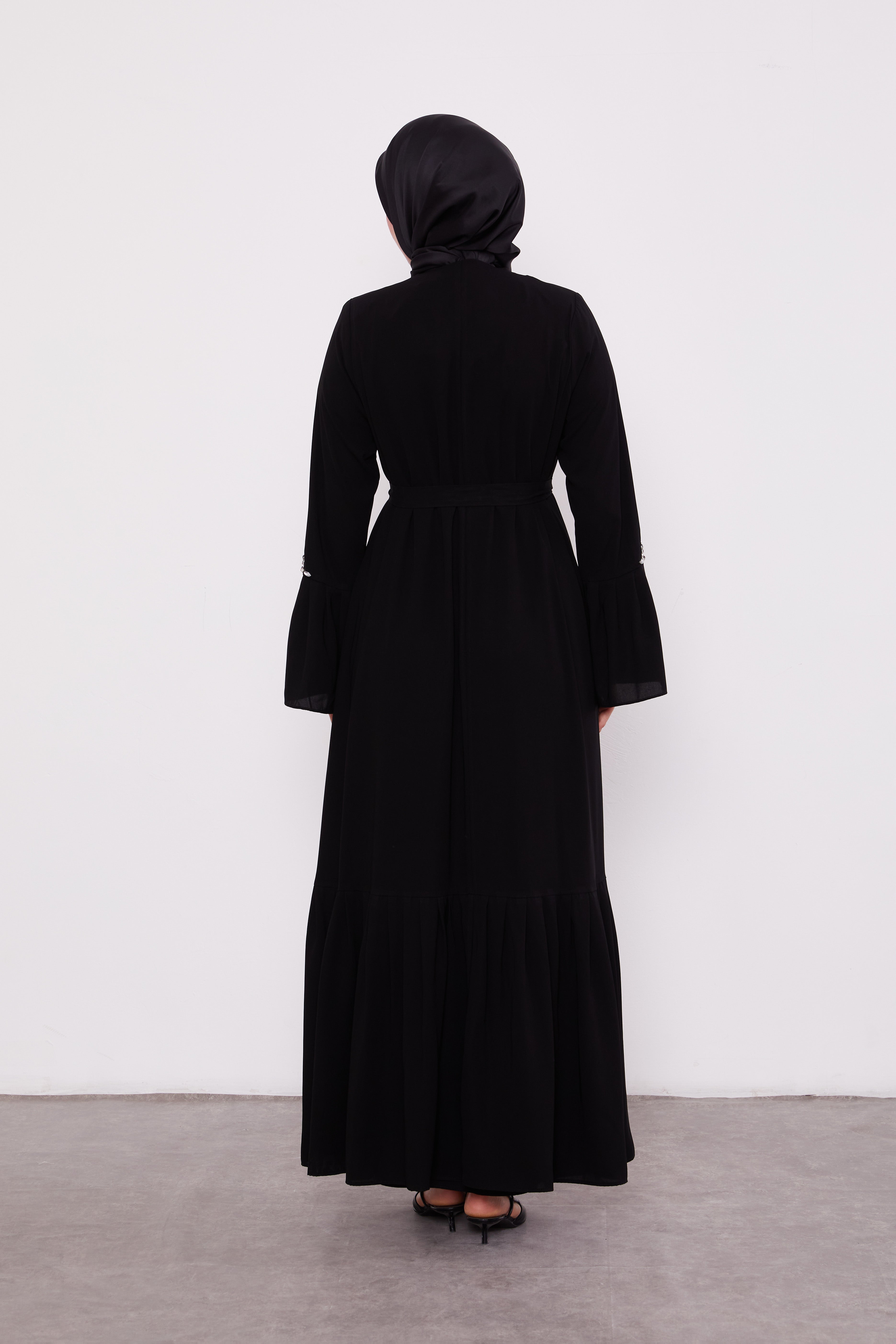 Two Piece Frilled Corsage Diamond Kimono Set Black 520709