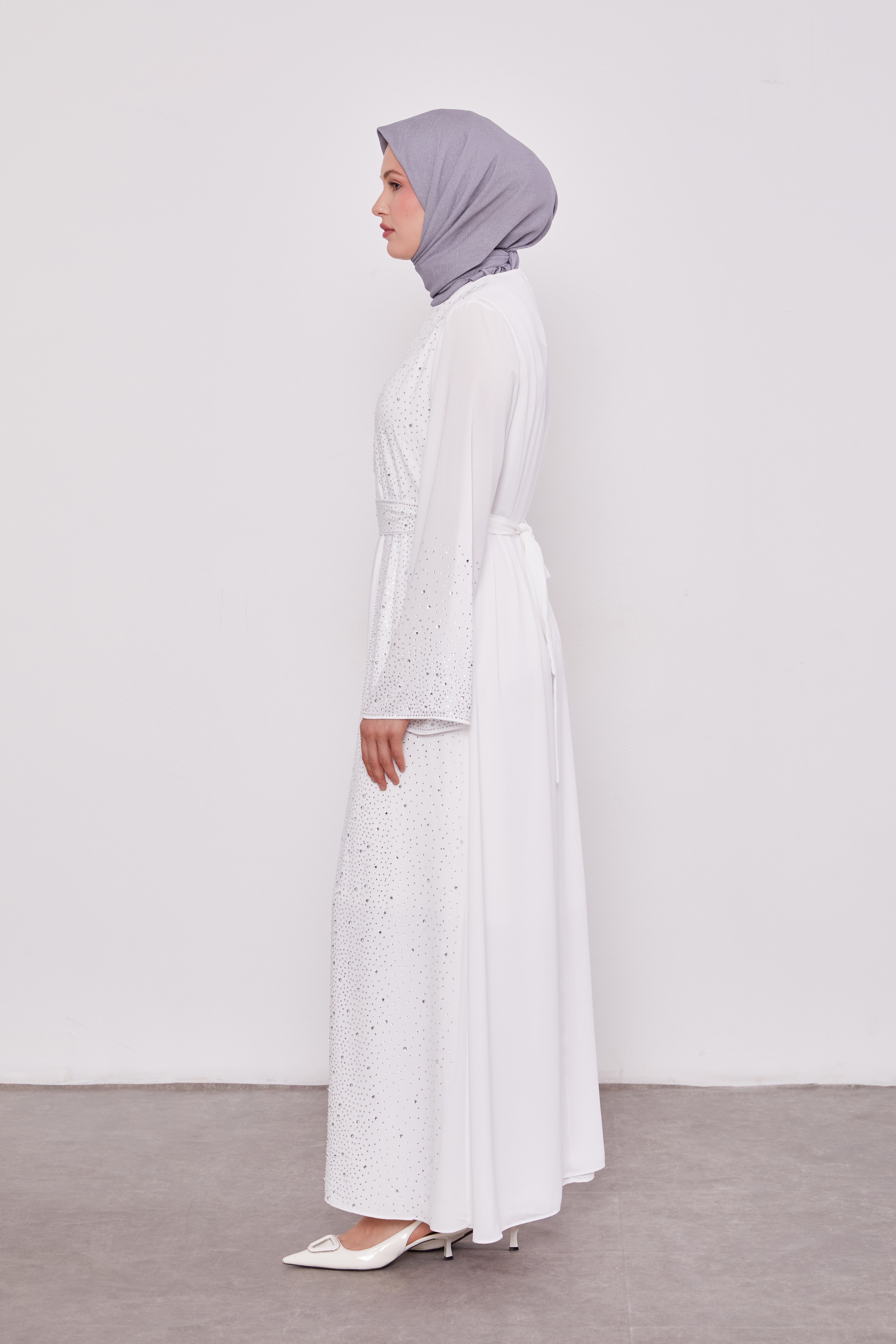 Diamond Beaded 2 Piece Party Abaya White